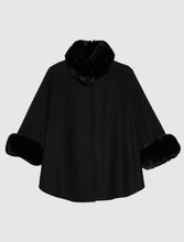 Black Faux Fur Trim Cape Coat