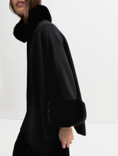 Black Faux Fur Trim Cape Coat