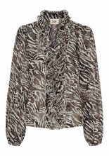 Brown Animal Print Ruffle Blouse
