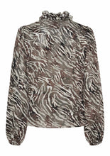 Brown Animal Print Ruffle Blouse