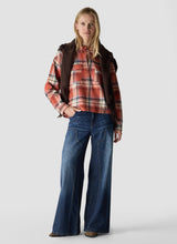 Coral Check Tie Neck Shirt