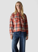 Coral Check Tie Neck Shirt