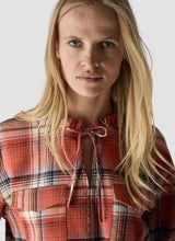 Coral Check Tie Neck Shirt