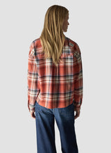 Coral Check Tie Neck Shirt