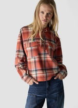 Coral Check Tie Neck Shirt