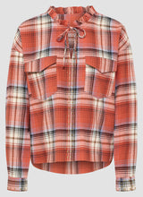 Coral Check Tie Neck Shirt