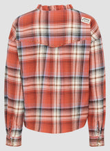 Coral Check Tie Neck Shirt