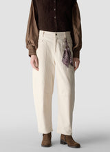Ivory Barrel Leg Trousers with Scarf Detail