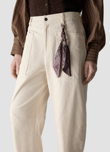 Ivory Barrel Leg Trousers with Scarf Detail