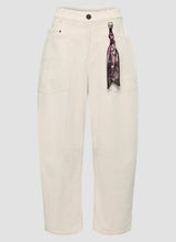 Ivory Barrel Leg Trousers with Scarf Detail