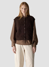 Chocolate Brown Fluffy Knit Button-Up Waistcoat