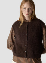 Chocolate Brown Fluffy Knit Button-Up Waistcoat