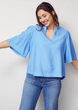 Spring Blue Relaxed V-Neck Top