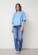 Spring Blue Relaxed V-Neck Top