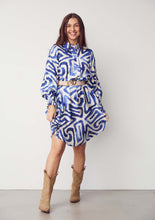 Blue Graphic Print Shirt Dress