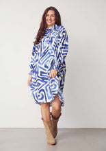 Blue Graphic Print Shirt Dress