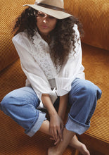 White Lace Detail Button-Up Blouse