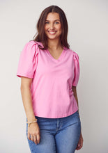 V-Neck Puff Sleeve Top - Pink