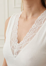 Lace Trim Ribbed Vest Top - White