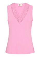 Lace Trim Ribbed Vest Top - Pink