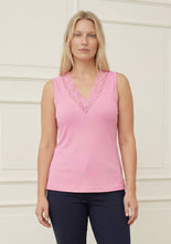 Lace Trim Ribbed Vest Top - Pink