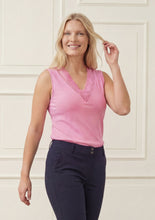 Lace Trim Ribbed Vest Top - Pink