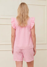 Pink Stripe Frill Sleeve Tie Neck Top