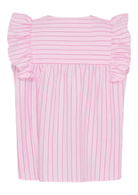 Pink Stripe Frill Sleeve Tie Neck Top