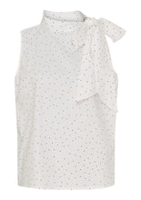 White Polka Dot Tie Neck Sleeveless Top