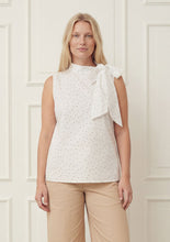 White Polka Dot Tie Neck Sleeveless Top