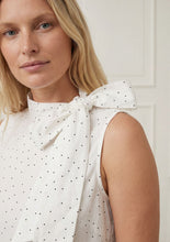 White Polka Dot Tie Neck Sleeveless Top