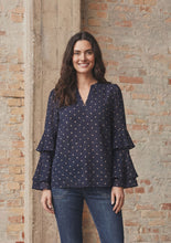 Navy Dot Tiered Sleeve Blouse