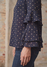 Navy Dot Tiered Sleeve Blouse