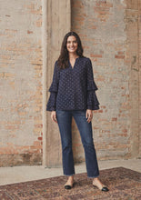 Navy Dot Tiered Sleeve Blouse