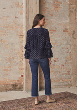 Navy Dot Tiered Sleeve Blouse