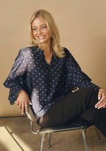 Navy Dot Tiered Sleeve Blouse