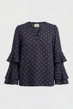 Navy Dot Tiered Sleeve Blouse