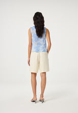Blue Ruffle Front Sleeveless Top