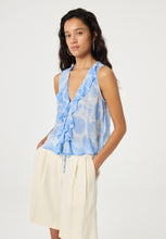 Blue Ruffle Front Sleeveless Top