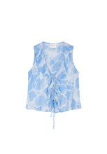 Blue Ruffle Front Sleeveless Top