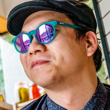 Teal Round Frame Mirrored Sunglasses