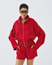 Red Drawstring Zip Jacket