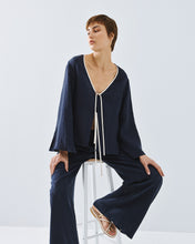Navy Tie-Front Blouse