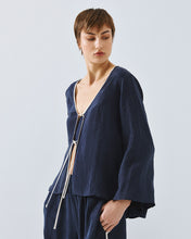 Navy Tie-Front Blouse