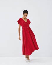 Red Belted Midi Dress