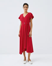 Red Belted Midi Dress