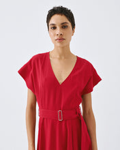 Red Belted Midi Dress