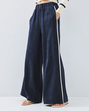 Navy Wide-Leg Side-Stripe Trousers