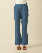 Striped Linen Trousers in Denim Blue
