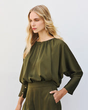 Olive Satin Drape Blouse